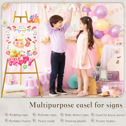 Gold Easel Stand for Sign, 43.5in Heavy Duty | 43.5in height, 4 adjustable tiers, holds 30 lbs, wedding signs, photos, mirrors, tabletop & floor displays, folding metal - size: high--43.5"