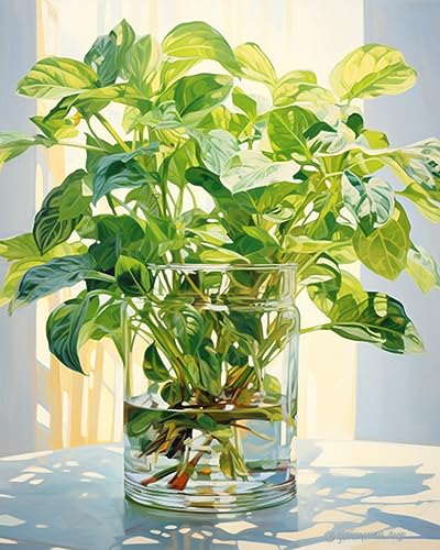 Tucocoo Green Plants in Glass Vase Oil Painting Paint by Number Kits 16 x 20 inch Canvas Plants DIY Oil Painting for Kids Students Adults Beginner with Brushes and Acrylic Pigment (DIY Frame) - color: Flower in Vase 03, size: 16''x20''(DIY Frame)