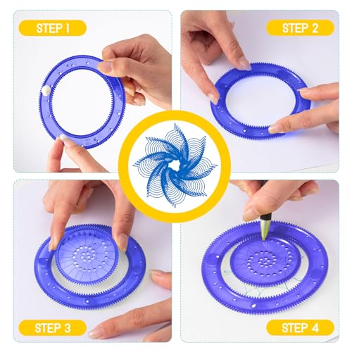 Chivao Spiral Art Kit Circle Stencils Drawing Tool Gear Geometric Ruler Circle Template Drawing Kit Plastic Spiral Curve Stencils with Pens Paper for Back to School Gifts DIY Crafts Sketch(Elegant) - style: Elegant