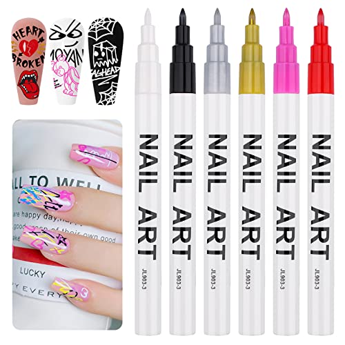 6 Color 3D Nail Art Pens Set, Kalolary Nail Point Graffiti Dotting Pen Drawing Painting Liner Brush for DIY Nail Art Beauty Adorn Manicure Tools (A) - color: 6 Color