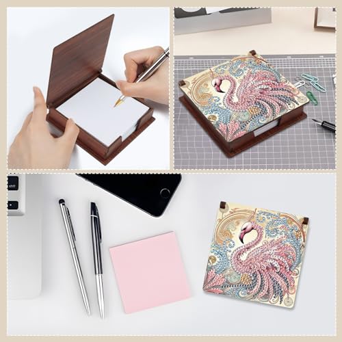 Diamond Painting Kit memo Box, Diamonds Art DIY Flamingo Patterns Sticky Note Box Special Shape Drill, with 160 Sticky Note, Ideal for Home Office Supplies, Handicrafts, Holiday Gifts - color: Flamingo