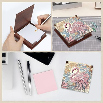 Diamond Painting Kit memo Box, Diamonds Art DIY Flamingo Patterns Sticky Note Box Special Shape Drill, with 160 Sticky Note, Ideal for Home Office Supplies, Handicrafts, Holiday Gifts - color: Flamingo