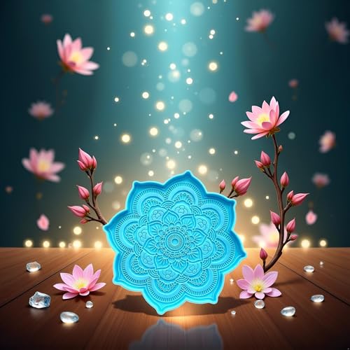 Epoxy Resin Silicone Molds, Mandala Coaster Tray Cup Mat Casting Mould, DIY Crafts Sculpture Supplies, Home Decoration Making Tools, Jewelry Casting Supplies(4.7x4.7x0.27inches)