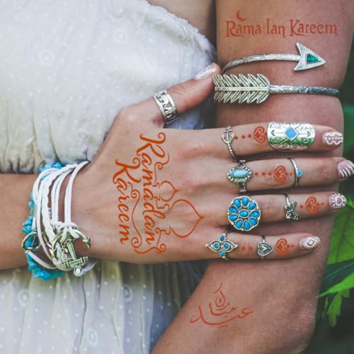Xmasir 10 Sheets Henna Tattoo Stencil Kit Ramadan Tattoo Templates Eid Temporary Tattoos Stickers Reusable Set for Body Art Paint - size: 10P