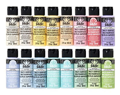 FolkArt Multi Surface Acrylic Paint Set Pastel Colors, Count, 2 Fl Oz (Pack of 16)