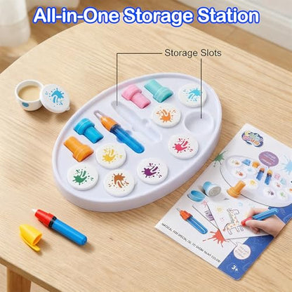 Mess Free Painting Set for Toddlers, Multi-Functional Art Station with Replaceable Brush Heads Magic Pen & Stamps, Sensory Toddler Arts and Crafts Gifts for 3-9 Year Old Girls Boys, Classroom & Group