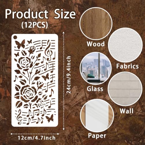 12 Sheets Musical Note Stencils for Painting, 12 Styles Musical Note Butterfly Flower Leaf Dancer Drawing Templates Plastic Art Templates for Painting on Wall Wood Home Decor - style: Melody Ballet
