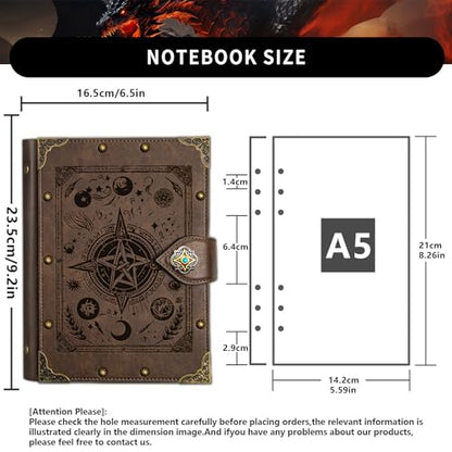 DUROTAN Refillable Leather Journal Notebook Unique A5 400 Page | For-Inspirational Gifts for Women & Men Dnd Gift Versatile Diary,Planner,Sketchbook,Scrapbook - color: 7-GrayBrown-Fantasy
