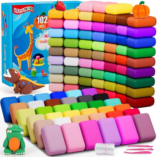 ifergoo Air Dry Clay for Kids - 102 Colors Modeling Magic Foam Clay Kit, Safe & Non-Toxic, Kids DIY Model Art & Crafts Toys with Sculpting Tools, Birthday Gifts for Boys & Girls 3-12 Years Old - color: 102 Colors