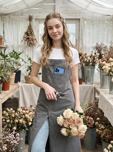 Molaxhome Split Apron with 3 Pockets,Unisex Pottery Apron with Adjustable Strap for Kitchen Ceramics - color: Grey