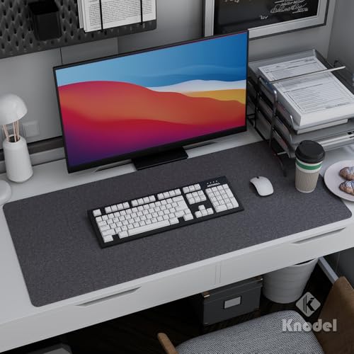 K KNODEL Felt Desk Mat, Large Desk Pad Protector, Office Computer Desk Mat for Keyboard, Non-Slip Mouse Pad (Dark Gray, 35.4"x15.7") - size: 35.4" x 15.7"