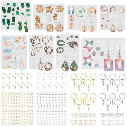 Epoxy Resin Earring Molds, 328 PCs UV Resin Jewelry Molds Kit with Holes, Variety Shapes Keychain Pendant Necklace Bundle Complete Set Clearance, Silicone Molds for Teen Female - color: 328pcs Jewelry Molds
