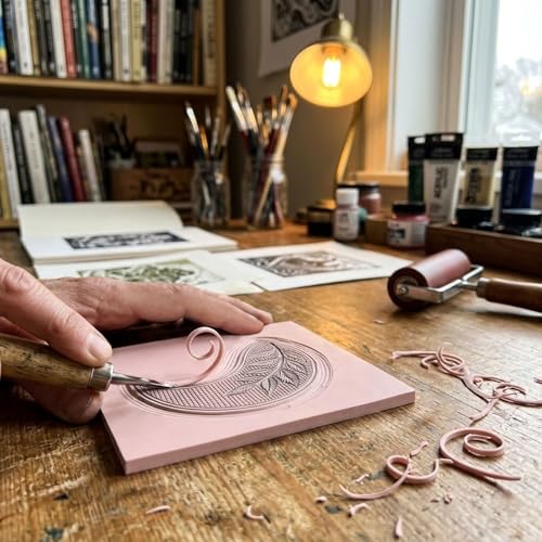 6 Pack Linoleum Blocks for Printmaking, 4x6 Inch Soft Rubber Carving Blocks for Stamp Making, Pink Linocut Blocks for Printmaking Supplies, Block Printing Kit for Beginners & Professionals
