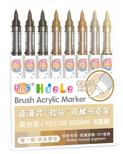 Guangna Brown Acrylic Paint Markers, Brush Tip Acrylic Paint Pens for Pumpkin Paint, Christmas Art, Rock Painting, Wood, Glass, Ceramic, Canvas, Stone, DIY Crafts - color: Brown A