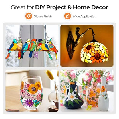 Nicpro 18 Colors Stained Glass Paint Set, 1oz / 30ml Waterproof Acrylic Enamel & Ceramic Glass Painting Kit for Arts on Transparent Wine Glasses Jars Windows with 6 Brushes & 1 Palette, Opaque Finish - size: 1 Fl Oz (Pack of 18)
