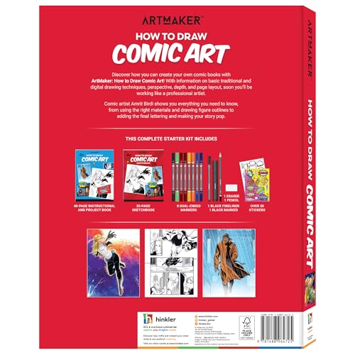Art Maker: How to Draw - Comic Art - Complete Starter Kit, Studio Set, Instruction Book, Sketchbook, Dual-Tip Markers, Stickers & Drawing Tools, Adult