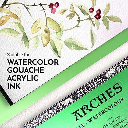 Arches Aquarelle Watercolor Block, Cold Pressed, 140lb/300gsm, 20 Sheet, 5.9x11.8 inch, Arches Watercolor Paper 100% Cotton