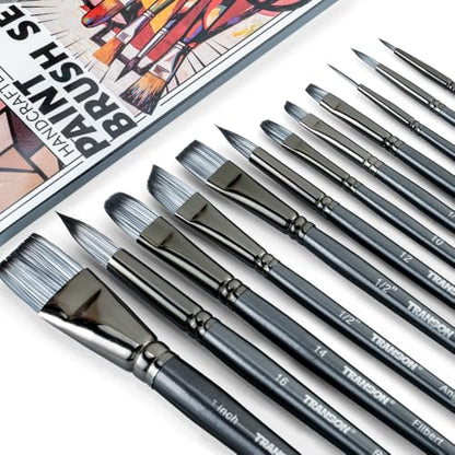 Transon Artist Paint Brush Set of 12 for Watercolor Acrylic Gouache Oil and Tempera Painting