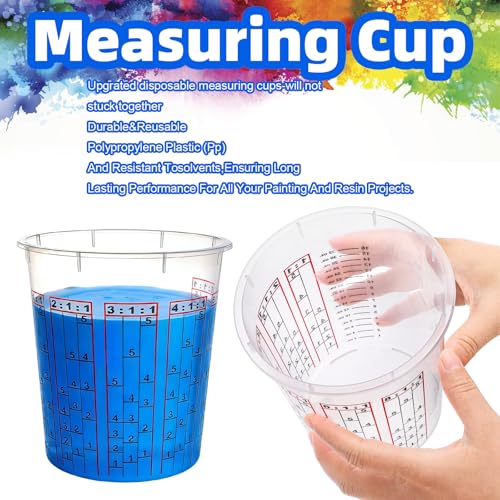 Yesland 30 Pack Paint Mix Cups with Lids, 32 Ounce Plastic Paint and Epoxy Mixing Cups with Calibrated Mixing Ratios on Side of Cup, for Paint, Activators, and Thinner