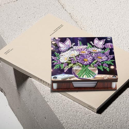 JISHSHAY 2 PCS Diamond Art Note Box Flower Diamond Painting Note Pad Holder Vase Gem Painting Gem Art Memo Boxes Mosaic Kits for Adults Embroidery Kit Memo Pad Holder, Contains 120 Sheets of Paper - color: Flower 2