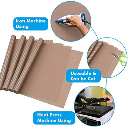 Selizo 4 Pack Teflon Sheet for Heat Press, Non-Stick Craft Mat, Teflon Heat Transfer Press Sheet for T Shirt Press Machine (12" x 16") - color: 4 Pack