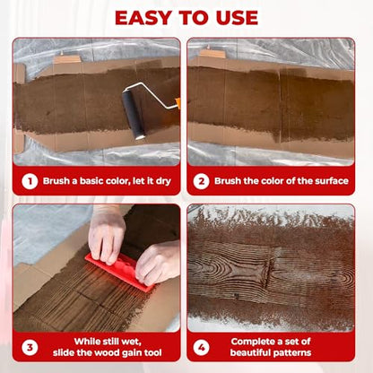 2pcs Faux Wood Grain Painting Tool, Texture Roller DIY Set for Stain Look Like Natural Wood, Rubber Brushing Maker Pattern Knurling, Embossing for All Surfaces, Wall Art Household Decor Stamp Stencil