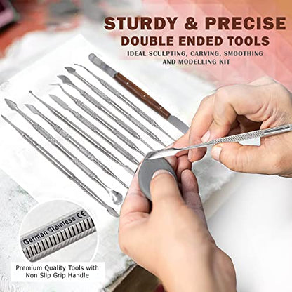 A2Z - Stainless Steel Spatula Wax & Clay Sculpting Tool Carver Set,Carving Pottery Tools - Sculpture Shaper Polymer Modeling Tools for Clay, Pottery, Ceramics Artwork & Holiday Crafts (10PC with Case) - style: 10PC with Case