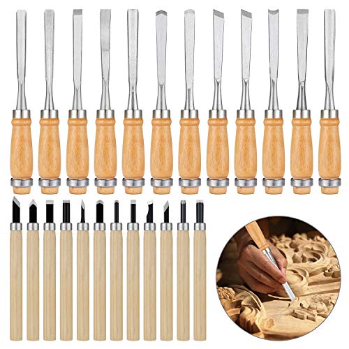 Calary 24Pcs Wood Carving Chisel Set - Kit Including Small and Large Size Wood Carver Set
