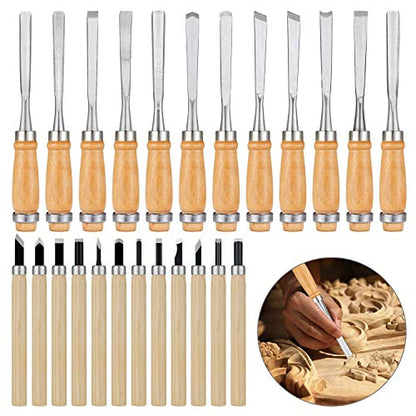 Calary 24Pcs Wood Carving Chisel Set - Kit Including Small and Large Size Wood Carver Set