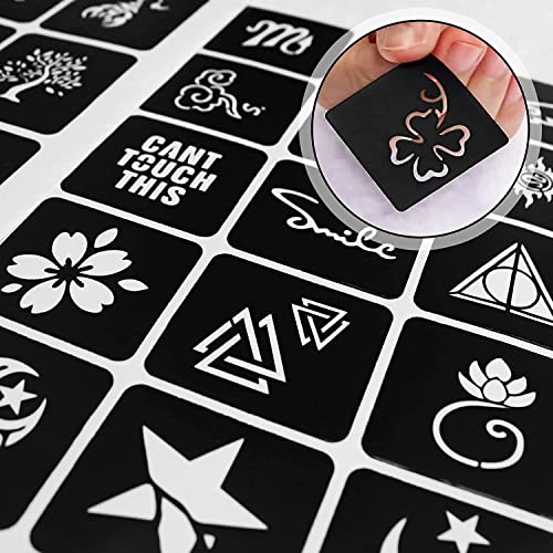 24 Sheets Henna Tattoo Stencils, 276+pcs Temporary Tattoo for Women Reusable Face Body Paint DIY Art Glitter Airbrush Tattoo Stencils Pack
