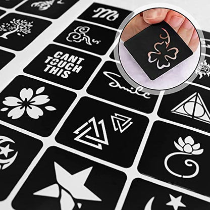 24 Sheets Henna Tattoo Stencils, 276+pcs Temporary Tattoo for Women Reusable Face Body Paint DIY Art Glitter Airbrush Tattoo Stencils Pack