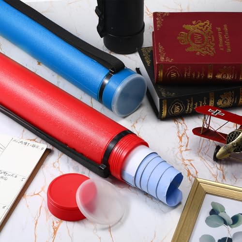Yahenda 6 Pcs Expandable Poster Tubes Bulk, 24"- 40" Extendable Blueprint Tube with Shoulder Strap Waterproof Portable Durable Round Cases for Drawing, Poster, Office Bulk Supply(Red, Blue, Black) - color: Red, Blue, Black
