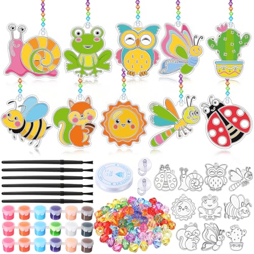 WinnerWhy 30 Sets Spring Suncatchers Window Art Kits, Vibrant DIY Sun Catchers Bulk Crafts Paint Your Own Window Ornaments for Adults Home Birthday Activity Project Decor - style: Vibrant Style