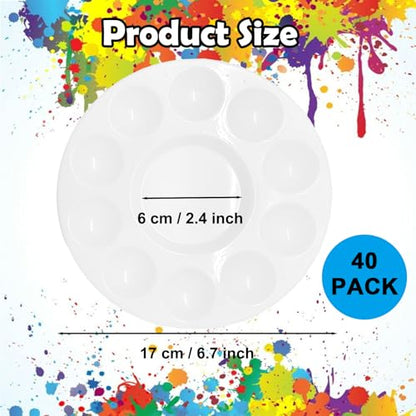 40 PCS Paint Tray Palettes,White Paint Trays for Kids,Round Plastic Paint Pallets with 10 Wells,Acrylic Paint Palette for Students DIY Craft,School Project,Painting Party