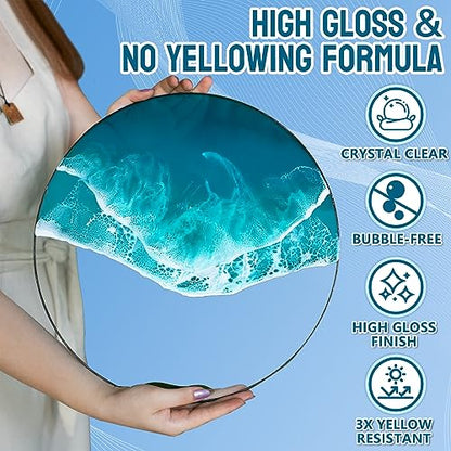 JDiction Epoxy Resin High Gloss 34OZ - 3X Yellowing Resistant Upgrade Formula, Self Leveling Resin and Hardener, Crystal Clear & Bubble Free Coating and Casting Resin for Jewelry, Art, Wood 1:1 Ratio - size: 34 fl oz