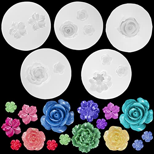 PAGOW 5pcs Mini Mirror Flower Resin Mold, Silicone 3D Flower Crystal DIY Casting Molds, for Earring, Jewelry Pendants Making Tool (8 Different Sizes) - size: 5 PCS