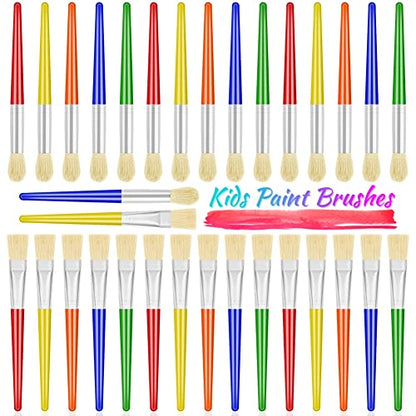 Anezus 30 Kids Paint Brushes Set with Jumbo Round Watercolor and Large Flat Craft Brushes