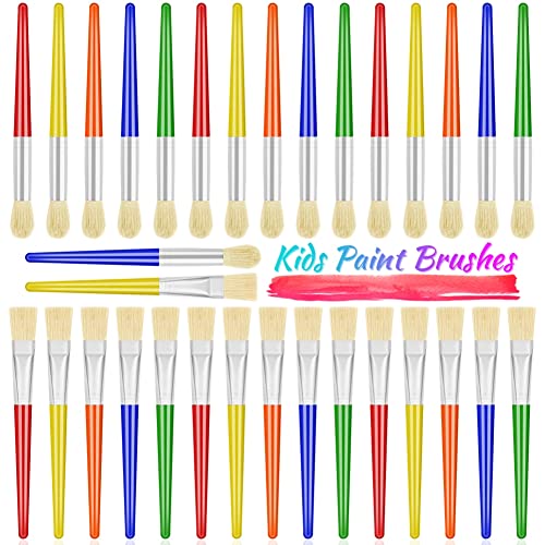 Anezus 30 Kids Paint Brushes Set with Jumbo Round Watercolor and Large Flat Craft Brushes