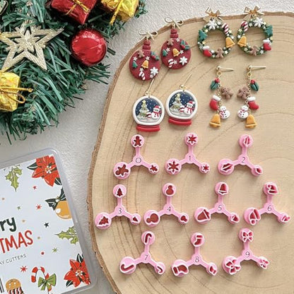 Keoker Mini Polymer Clay Cutters Christmas, 10 Shapes Christmas Clay Cutters for Polymer Clay Jewelry 3 Sizes(Micro. Mini, Small), Decoration to Make Winter Earrings