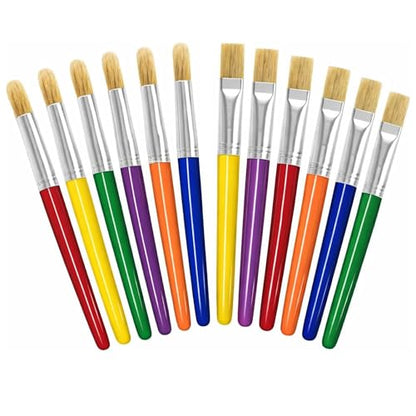 4E's Novelty 12Pcs Kids Paint Brushes, Thick Round & Flat Paint Tools for Kids Arts & Crafts, Preschool Toddler Paint Brush for Acrylic Paint, Teachers Classroom Supplies