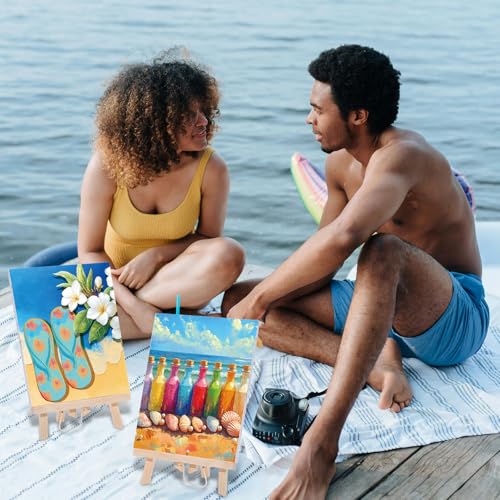 6 Pack Pre Drawn Canvas for Painting Pre Printed Canvas Kit 8 x 10 Inch Stretched Cotton Paint and Sip Set for Adults Couple Party Graduation Summer Date Night(Summer Hawaii) - style: Summer Hawaii