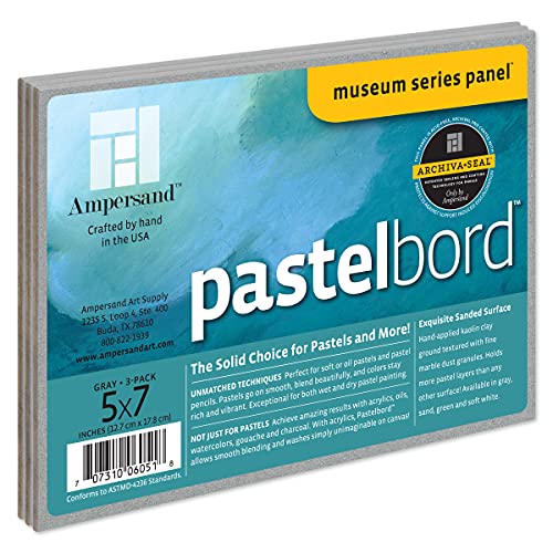 Ampersand Museum Series Pastelbord for Pastels, Charcoal, Pencils and Ink, Gray, 1/8 Inch Depth, 5X7 Inch, Pack of 3 (PB05) - color: Gray - 1/8 Inch Depth, size: 5X7 Pack of 3