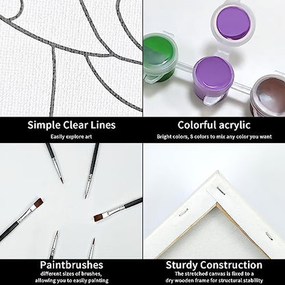 VOCHIC Pre Drawn Canvas Painting Kit for Painting for Adults Kids Party Kits Paint and Sip Party Supplies 12x16 Canvas Sunflower Art Set