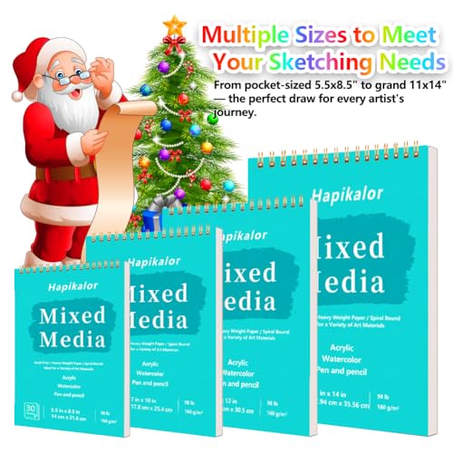 Mixed Media Sketchbook 9" x 12" Multimedia Sketchbook, Top Spiral Bound Sketch Book, 30 Sheets 98lb/160gsm Mixed Media Paper, Watercolor Paper Sketch Pads for Drawing, Painting, Art Supplies - size: 9" x 12"