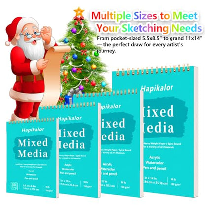 Mixed Media Sketchbook 9" x 12" Multimedia Sketchbook, Top Spiral Bound Sketch Book, 30 Sheets 98lb/160gsm Mixed Media Paper, Watercolor Paper Sketch Pads for Drawing, Painting, Art Supplies - size: 9" x 12"