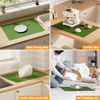 2-Pack Extra Thick Silicone Counter Mats - 24”x16” Large Heat Resistant Kitchen Countertop Protector, Non-Slip Hot Pad Trivet for Air Fryer, Hot Pots & Pans, Coffee Maker(Green) - color: Green
