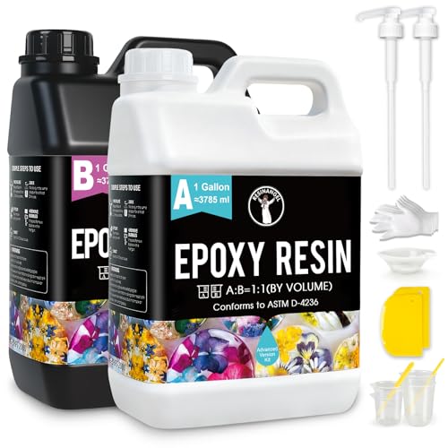 ResinAngel 2 Gallon Crystal Clear Epoxy Resin Kit with Pump, 1:1 Mix Ratio, Bubble Free UV Resistant for DIY Jewelry Making, Art Resina Clear Crafts, Molds, River Tables - size: 2 Gallon