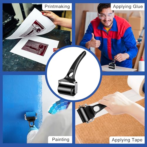 Frienda 1 Pcs 2 Inches Rubber Brayer Roller for Crafting, Hard Rubber Brayer Rollers for Printmaking, Ink Printing, Gluing Application, Stamping, Boat Flooring and Wallpaper Installation