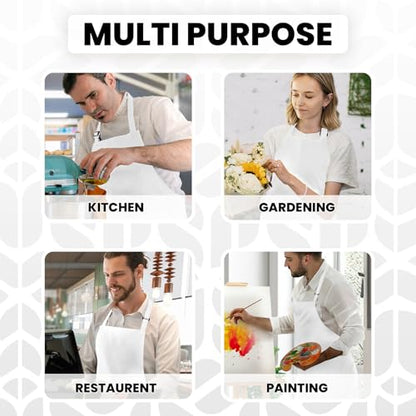 Adjustable Bib Apron 100% Polyester Kitchen Aprons Waterdrop Resistant Aprons with Adjustable Strap, Pockets & Long Ties - color: White, style: Pack of 2