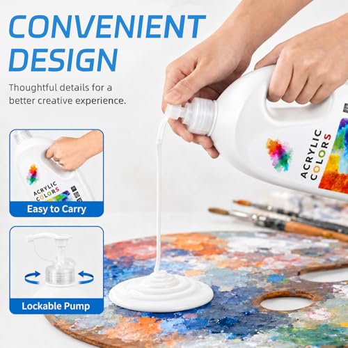 Falling in Art Titanium White Acrylic Paint, Large 67.6Oz Premium Pouring Acrylic Paint, Perfect for Canvas, Wood, Ceramic, and More - color: Titanium White